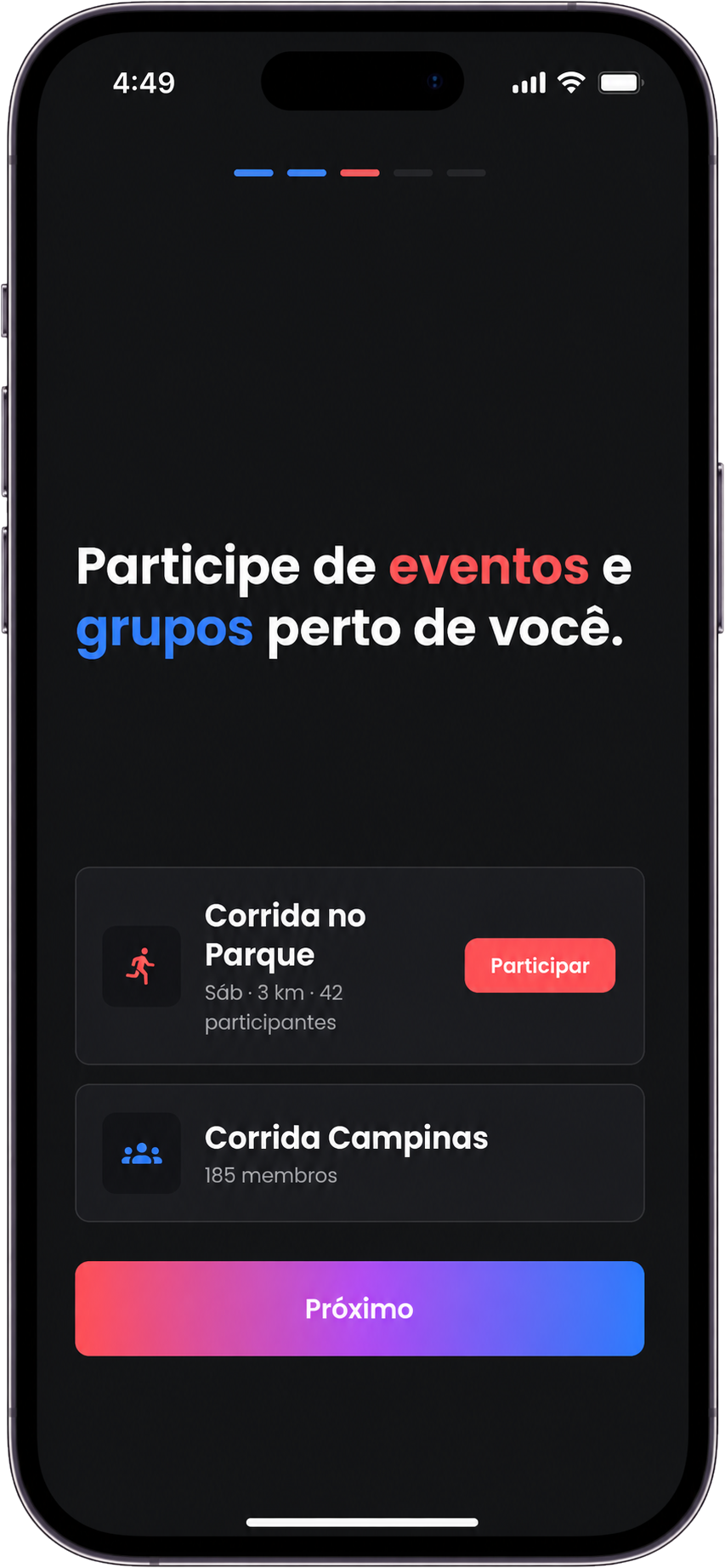 Tela Eventos do aplicativo esportivo SportsLy